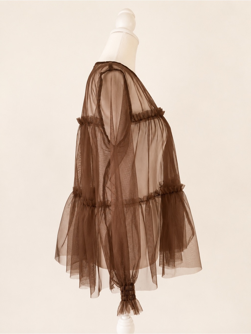 Sheer Ruffle Button-Front Top in Brown - Medium - Picture 2 of 3